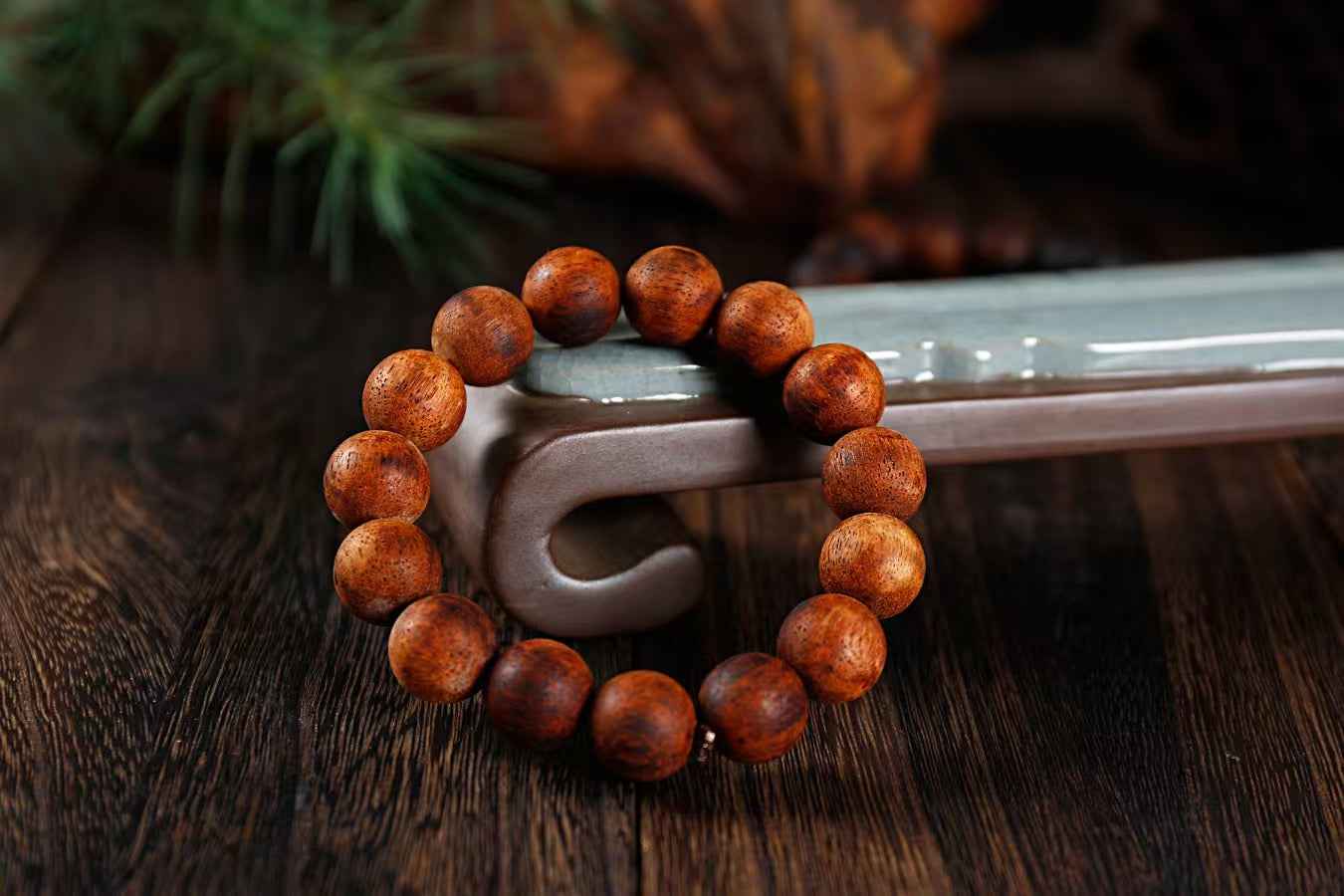 Jiang Zhen Xiang 15-Bead Prayer Bracelet – Dark Oil-Hemp Mala (15×15mm)